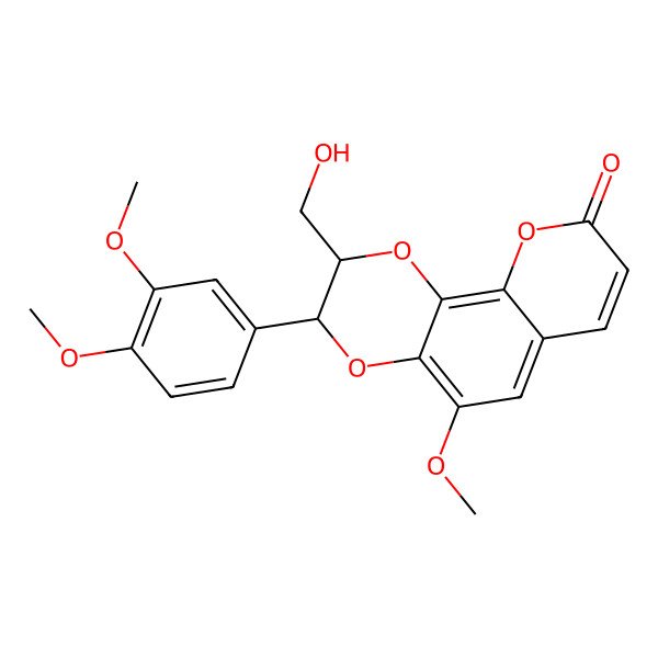 2D Structure of 3-(3,4-Dimethoxyphenyl)-2-(hydroxymethyl)-5-methoxy-2,3-dihydropyrano[3,2-h][1,4]benzodioxin-9-one