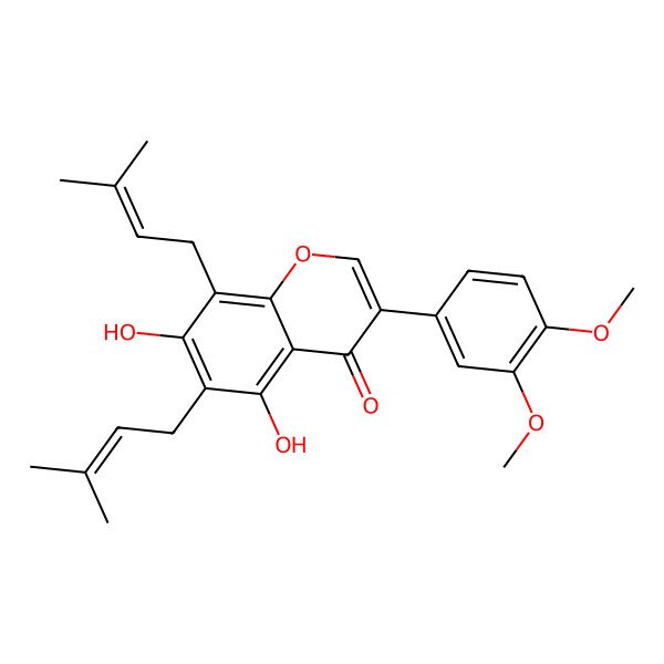 2D Structure of 3-(3,4-Dimethoxyphenyl)-5,7-dihydroxy-6,8-bis(3-methylbut-2-enyl)chromen-4-one 2D Structure of 3-(3,4-Dimethoxyphenyl)-5,7-dihydroxy-6,8-bis(3-methylbut-2-enyl)chromen-4-one