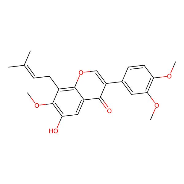 2D Structure of 3-(3,4-Dimethoxyphenyl)-6-hydroxy-7-methoxy-8-(3-methylbut-2-enyl)chromen-4-one