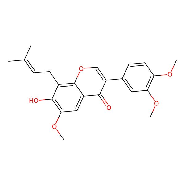2D Structure of 3-(3,4-Dimethoxyphenyl)-7-hydroxy-6-methoxy-8-(3-methylbut-2-enyl)chromen-4-one