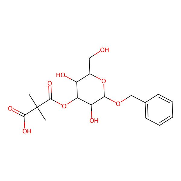 2D Structure of 3-[3,5-Dihydroxy-2-(hydroxymethyl)-6-phenylmethoxyoxan-4-yl]oxy-2,2-dimethyl-3-oxopropanoic acid