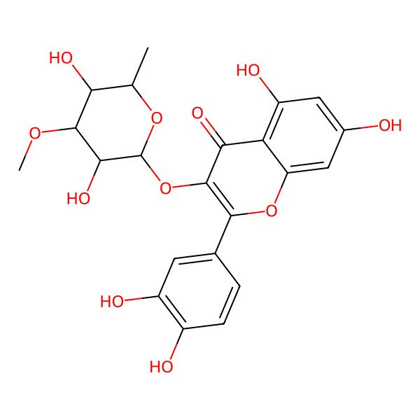 2D Structure of 3-(3,5-Dihydroxy-4-methoxy-6-methyloxan-2-yl)oxy-2-(3,4-dihydroxyphenyl)-5,7-dihydroxychromen-4-one