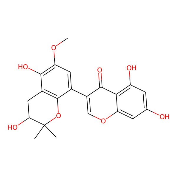 2D Structure of 3-(3,5-Dihydroxy-6-methoxy-2,2-dimethyl-3,4-dihydrochromen-8-yl)-5,7-dihydroxychromen-4-one