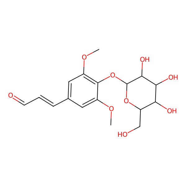 2D Structure of 3-[3,5-Dimethoxy-4-[3,4,5-trihydroxy-6-(hydroxymethyl)oxan-2-yl]oxyphenyl]prop-2-enal