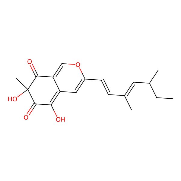 2D Structure of 3-(3,5-Dimethylhepta-1,3-dienyl)-5,7-dihydroxy-7-methylisochromene-6,8-dione