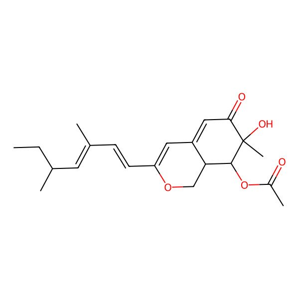 2D Structure of [3-(3,5-dimethylhepta-1,3-dienyl)-7-hydroxy-7-methyl-6-oxo-8,8a-dihydro-1H-isochromen-8-yl] acetate
