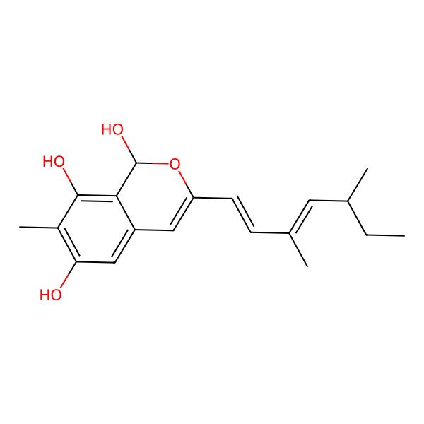 2D Structure of 3-(3,5-dimethylhepta-1,3-dienyl)-7-methyl-1H-isochromene-1,6,8-triol