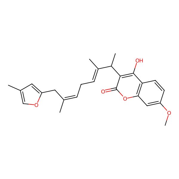 2D Structure of 3-[3,7-Dimethyl-8-(4-methylfuran-2-yl)octa-3,6-dien-2-yl]-4-hydroxy-7-methoxychromen-2-one