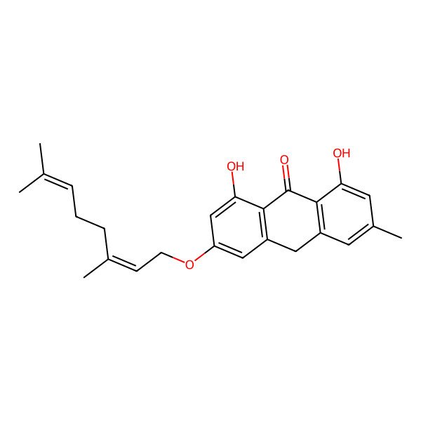 2D Structure of 3-(3,7-dimethylocta-2,6-dienoxy)-1,8-dihydroxy-6-methyl-10H-anthracen-9-one 2D Structure of 3-(3,7-dimethylocta-2,6-dienoxy)-1,8-dihydroxy-6-methyl-10H-anthracen-9-one