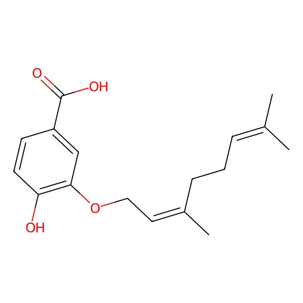 2D Structure of 3-(3,7-Dimethylocta-2,6-dienoxy)-4-hydroxybenzoic acid 2D Structure of 3-(3,7-Dimethylocta-2,6-dienoxy)-4-hydroxybenzoic acid