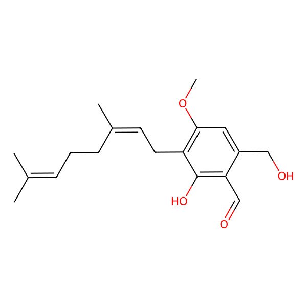 2D Structure of 3-(3,7-Dimethylocta-2,6-dienyl)-2-hydroxy-6-(hydroxymethyl)-4-methoxybenzaldehyde