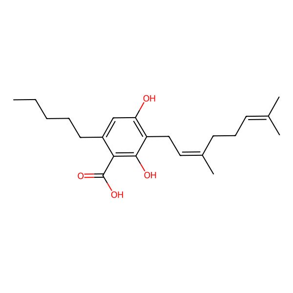 2D Structure of 3-(3,7-Dimethylocta-2,6-dienyl)-2,4-dihydroxy-6-pentylbenzoic acid 2D Structure of 3-(3,7-Dimethylocta-2,6-dienyl)-2,4-dihydroxy-6-pentylbenzoic acid