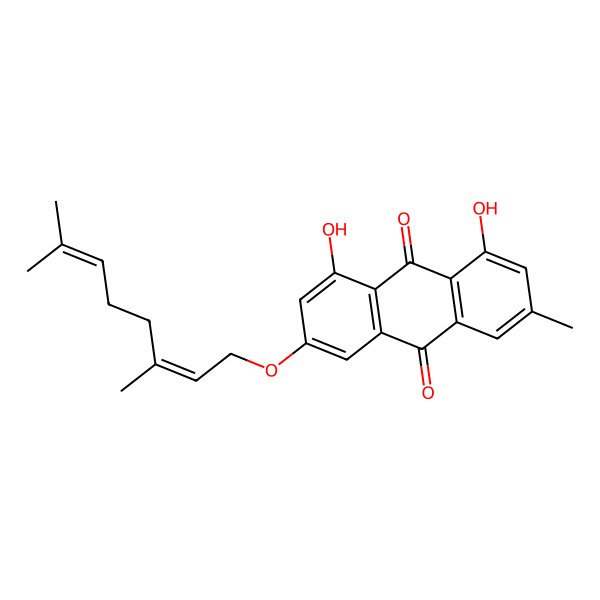 2D Structure of 3-(3,7-Dimethylocta-2,6-dienyloxy)-1,8-dihydroxy-6-methyl-9,10-anthraquinone