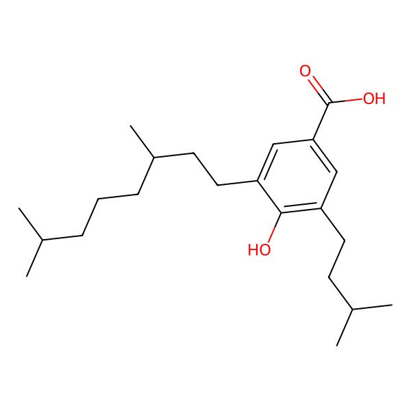 2D Structure of 3-(3,7-Dimethyloctyl)-4-hydroxy-5-(3-methylbutyl)benzoic acid