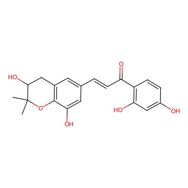 2D Structure of 3-(3,8-Dihydroxy-2,2-dimethyl-3,4-dihydrochromen-6-yl)-1-(2,4-dihydroxyphenyl)prop-2-en-1-one