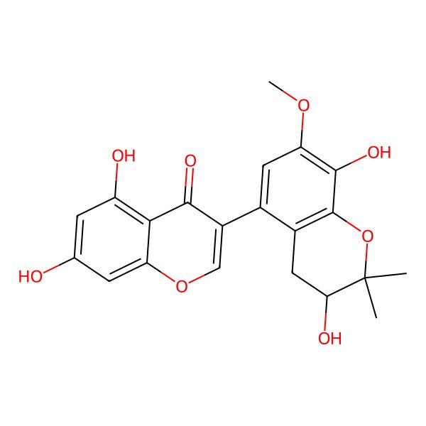 2D Structure of 3-(3,8-Dihydroxy-7-methoxy-2,2-dimethyl-3,4-dihydrochromen-5-yl)-5,7-dihydroxychromen-4-one