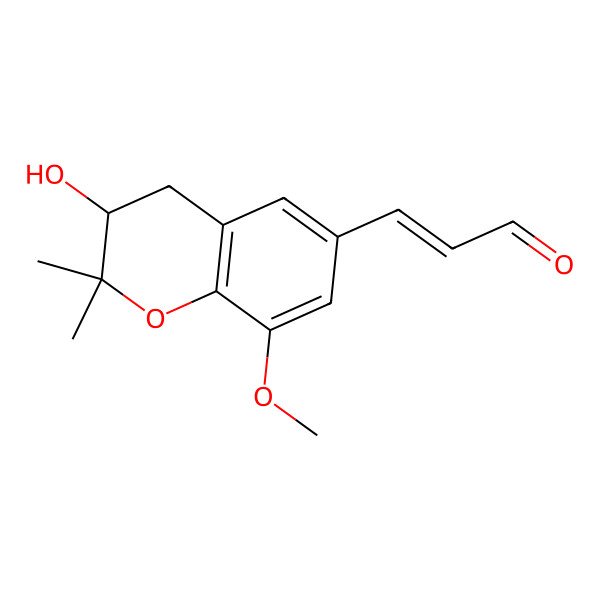2D Structure of 3-[(3R)-3-hydroxy-8-methoxy-2,2-dimethyl-3,4-dihydrochromen-6-yl]prop-2-enal