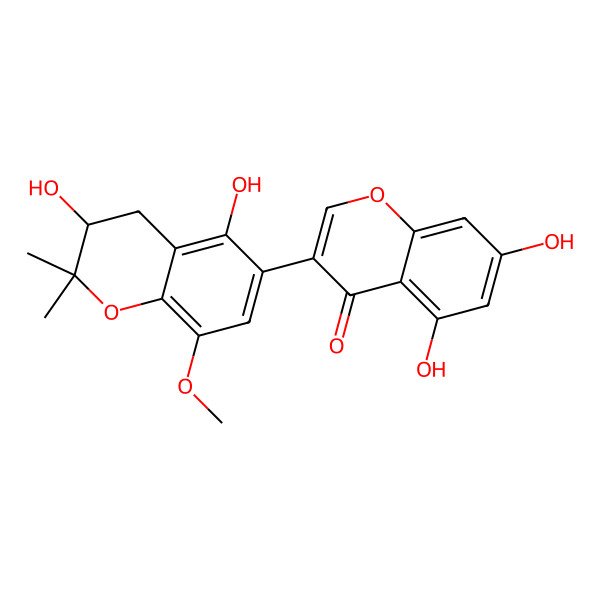 2D Structure of 3-[(3R)-3,5-dihydroxy-8-methoxy-2,2-dimethyl-3,4-dihydrochromen-6-yl]-5,7-dihydroxychromen-4-one