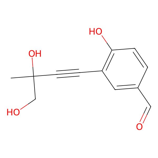 2D Structure of 3-[(3S)-3,4-dihydroxy-3-methylbut-1-ynyl]-4-hydroxybenzaldehyde