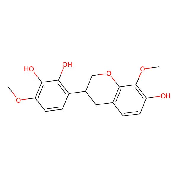 2D Structure of 3-[(3S)-7-hydroxy-8-methoxy-3,4-dihydro-2H-1-benzopyran-3-yl]-6-methoxybenzene-1,2-diol