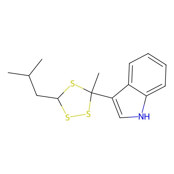 2D Structure of 3-[(3S,5S)-3-methyl-5-(2-methylpropyl)-1,2,4-trithiolan-3-yl]-1H-indole