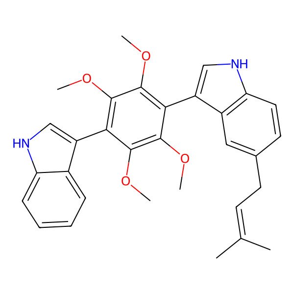 2D Structure of 3-[4-(1H-indol-3-yl)-2,3,5,6-tetramethoxyphenyl]-5-(3-methylbut-2-enyl)-1H-indole
