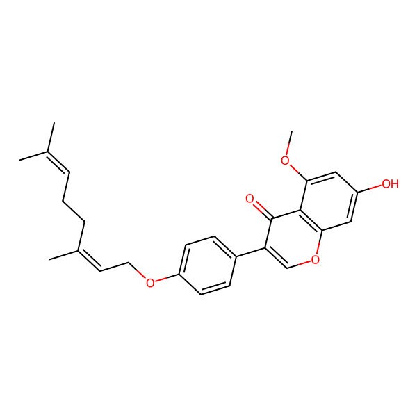 2D Structure of 3-[4-[(2E)-3,7-dimethylocta-2,6-dienoxy]phenyl]-7-hydroxy-5-methoxychromen-4-one