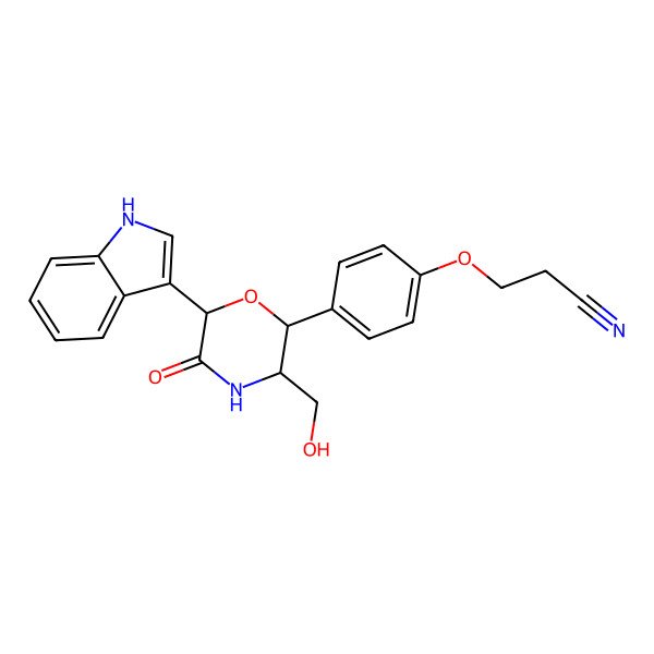 2D Structure of 3-[4-[3-(hydroxymethyl)-6-(1H-indol-3-yl)-5-oxomorpholin-2-yl]phenoxy]propanenitrile