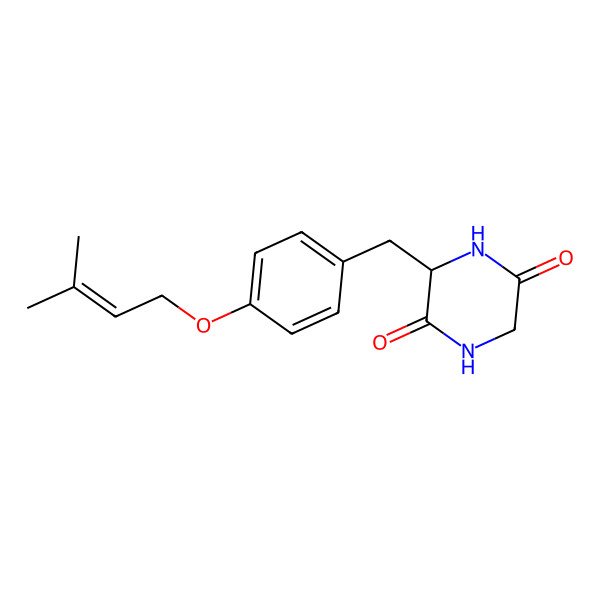2D Structure of 3-[[4-(3-Methylbut-2-enoxy)phenyl]methyl]piperazine-2,5-dione