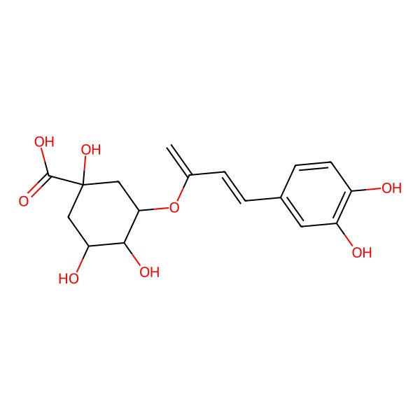 2D Structure of 3-[4-(3,4-Dihydroxyphenyl)buta-1,3-dien-2-yloxy]-1,4,5-trihydroxycyclohexane-1-carboxylic acid