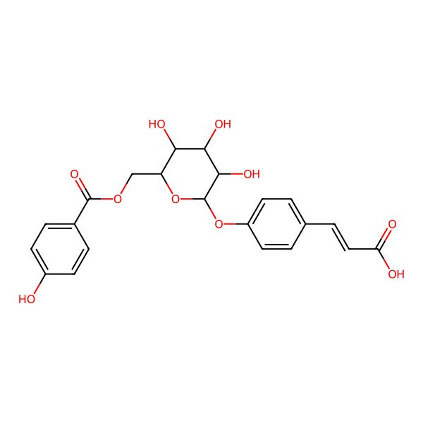 2D Structure of 3-[4-[3,4,5-Trihydroxy-6-[(4-hydroxybenzoyl)oxymethyl]oxan-2-yl]oxyphenyl]prop-2-enoic acid