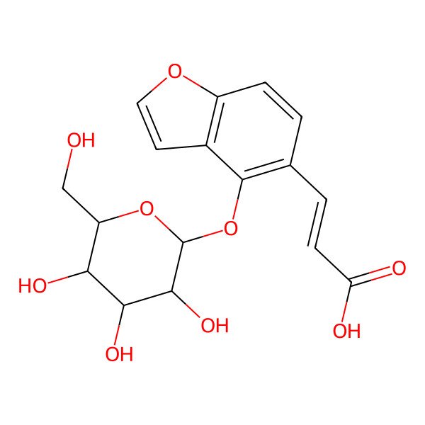 2D Structure of 3-[4-[3,4,5-Trihydroxy-6-(hydroxymethyl)oxan-2-yl]oxy-1-benzofuran-5-yl]prop-2-enoic acid