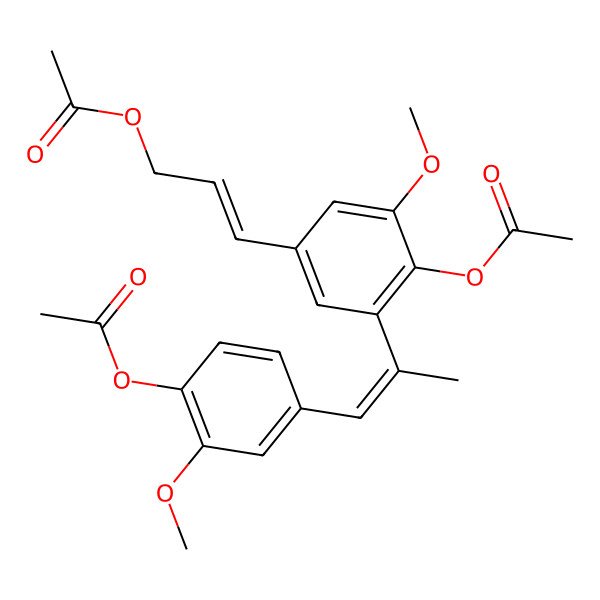 2D Structure of 3-[4-Acetyloxy-3-[1-(4-acetyloxy-3-methoxyphenyl)prop-1-en-2-yl]-5-methoxyphenyl]prop-2-enyl acetate