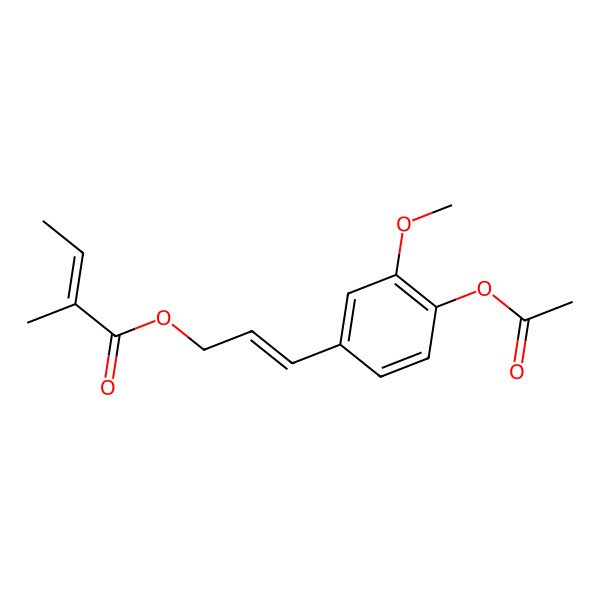 2D Structure of 3-(4-acetyloxy-3-methoxyphenyl)prop-2-enyl (Z)-2-methylbut-2-enoate 2D Structure of 3-(4-acetyloxy-3-methoxyphenyl)prop-2-enyl (Z)-2-methylbut-2-enoate