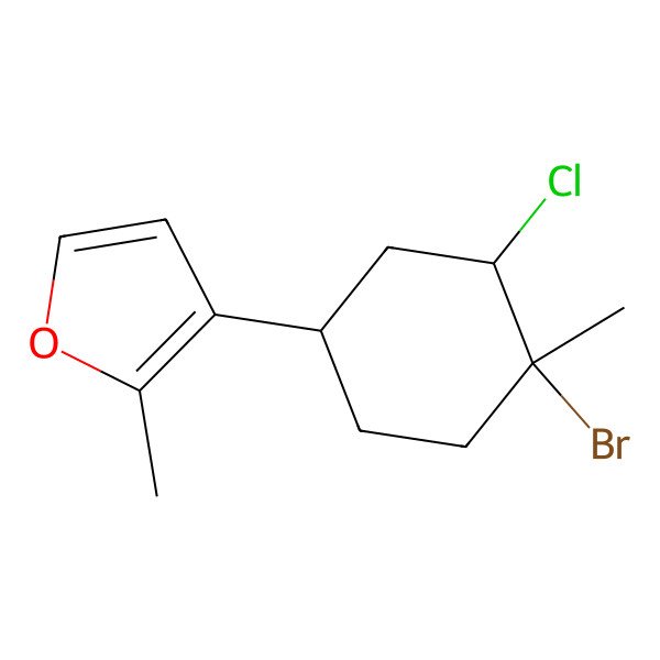 2D Structure of 3-(4-Bromo-3-chloro-4-methylcyclohexyl)-2-methylfuran