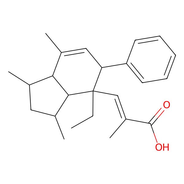 2D Structure of 3-(4-Ethyl-1,3,7-trimethyl-5-phenyl-1,2,3,3a,5,7a-hexahydroinden-4-yl)-2-methylprop-2-enoic acid