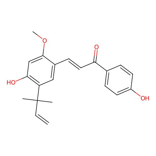 2D Structure of 3-[4-Hydroxy-2-methoxy-5-(2-methylbut-3-en-2-yl)phenyl]-1-(4-hydroxyphenyl)-2-propen-1-one