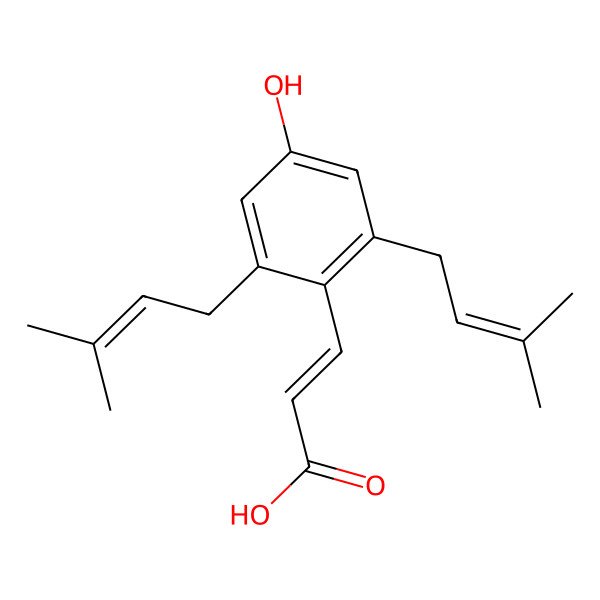 2D Structure of 3-[4-Hydroxy-2,6-bis(3-methylbut-2-enyl)phenyl]prop-2-enoic acid