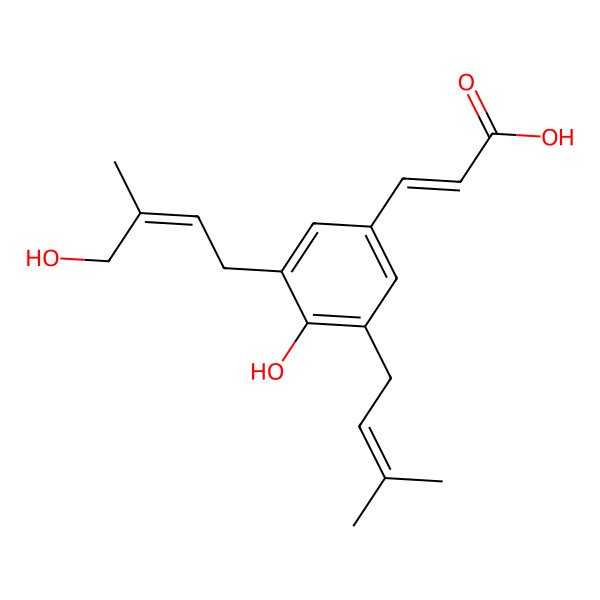 2D Structure of 3-[4-Hydroxy-3-(4-hydroxy-3-methylbut-2-enyl)-5-(3-methylbut-2-enyl)phenyl]prop-2-enoic acid