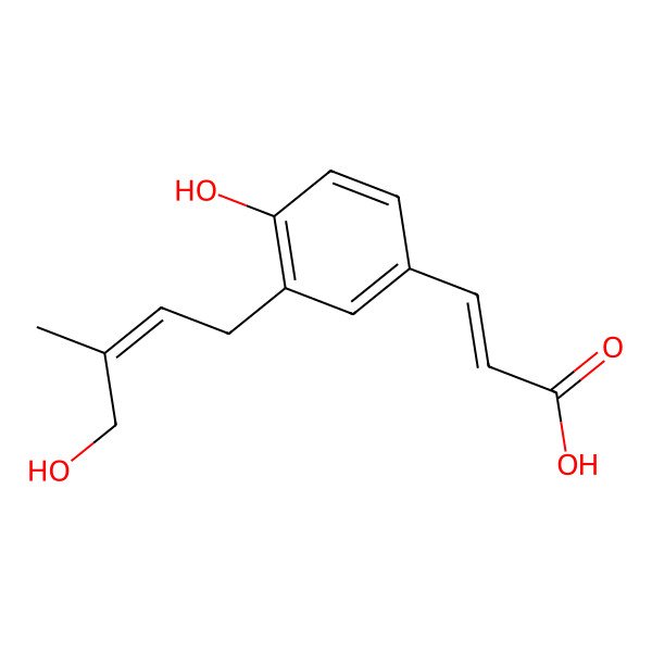 2D Structure of 3-[4-Hydroxy-3-(4-hydroxy-3-methylbut-2-enyl)phenyl]prop-2-enoic acid
