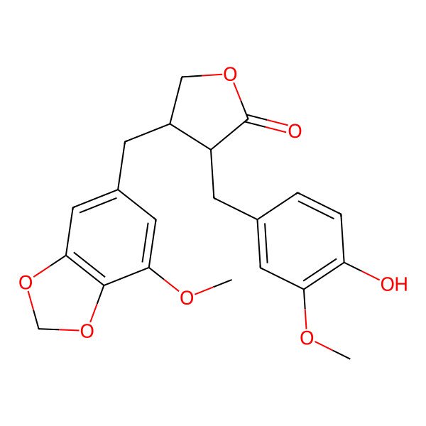 2D Structure of 3-[(4-Hydroxy-3-methoxyphenyl)methyl]-4-[(7-methoxy-1,3-benzodioxol-5-yl)methyl]oxolan-2-one