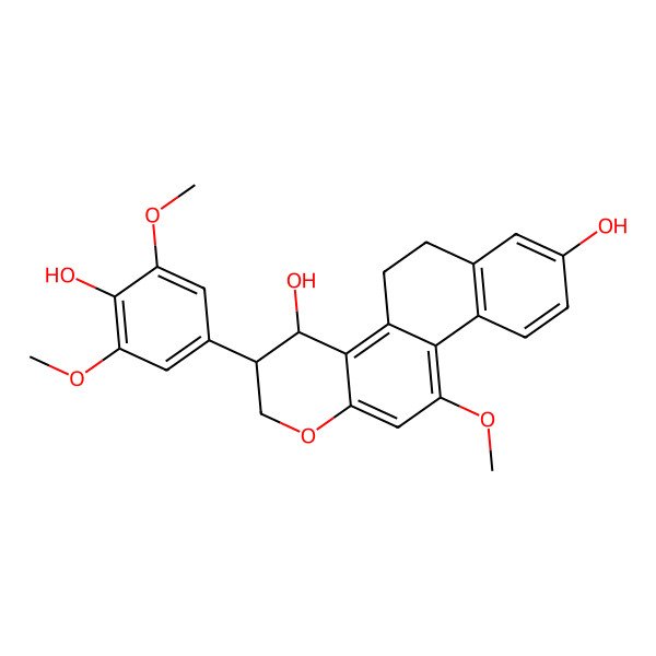 2D Structure of 3-(4-hydroxy-3,5-dimethoxyphenyl)-11-methoxy-3,4,5,6-tetrahydro-2H-naphtho[2,1-f]chromene-4,8-diol