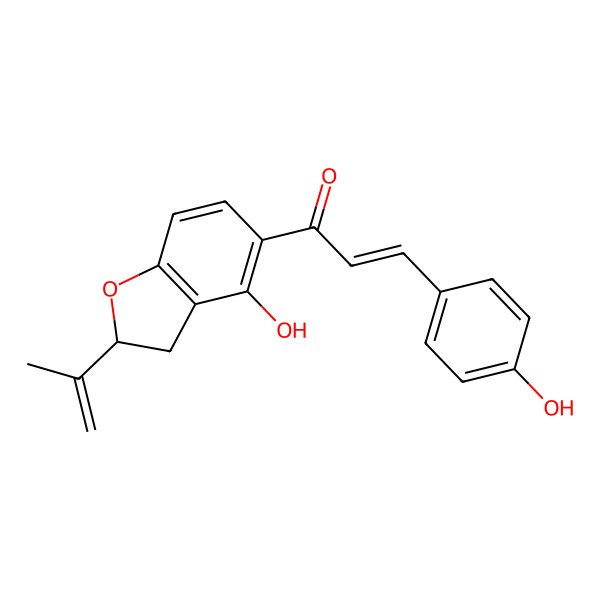 2D Structure of 3-(4-Hydroxyphenyl)-1-(4-hydroxy-2-prop-1-en-2-yl-2,3-dihydro-1-benzofuran-5-yl)prop-2-en-1-one