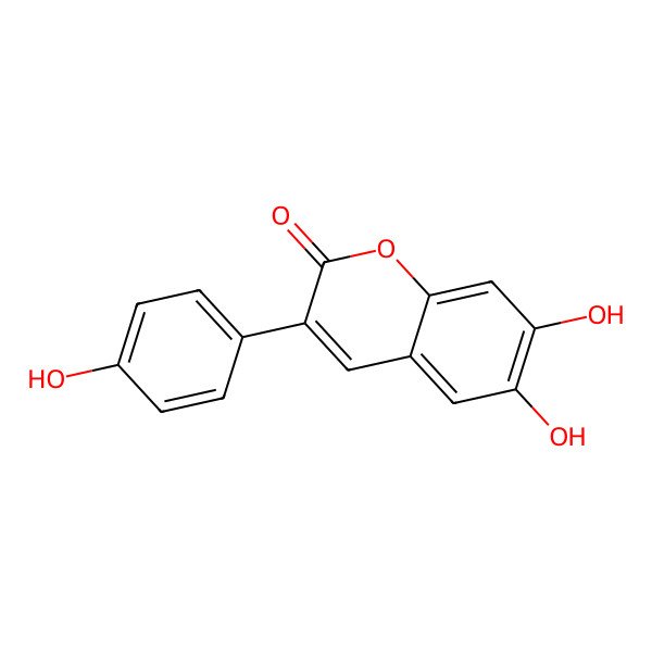 2D Structure of 3-(4-Hydroxyphenyl)-6,7-dihydroxy coumarin