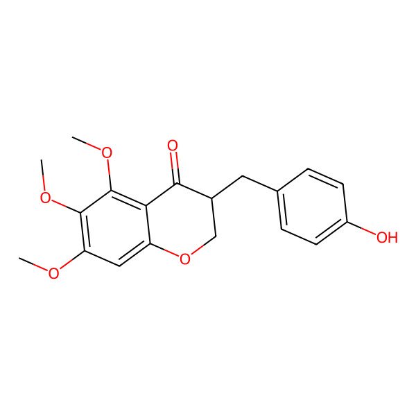 2D Structure of 3-[(4-Hydroxyphenyl)methyl]-5,6,7-trimethoxy-2,3-dihydrochromen-4-one