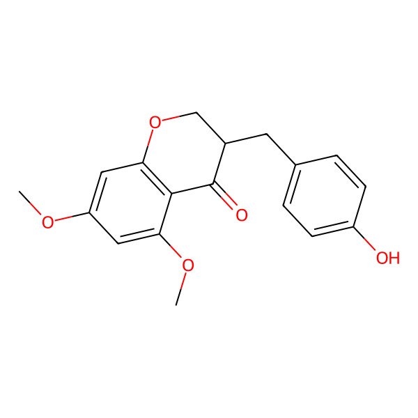 2D Structure of 3-[(4-Hydroxyphenyl)methyl]-5,7-dimethoxy-2,3-dihydrochromen-4-one