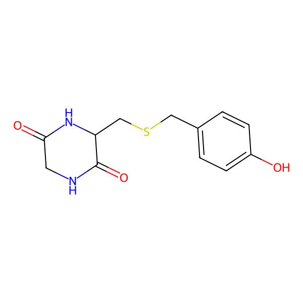 2D Structure of 3-[(4-Hydroxyphenyl)methylsulfanylmethyl]piperazine-2,5-dione