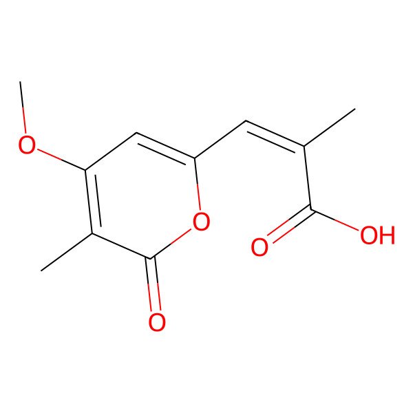 2D Structure of 3-(4-Methoxy-5-methyl-6-oxopyran-2-yl)-2-methylprop-2-enoic acid