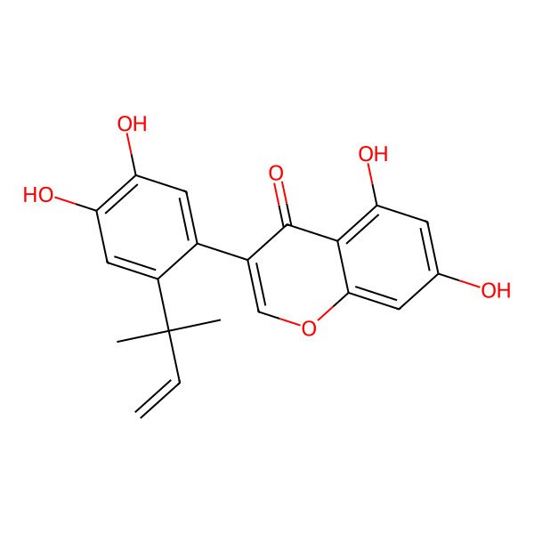 2D Structure of 3-[4,5-Dihydroxy-2-(2-methylbut-3-en-2-yl)phenyl]-5,7-dihydroxychromen-4-one