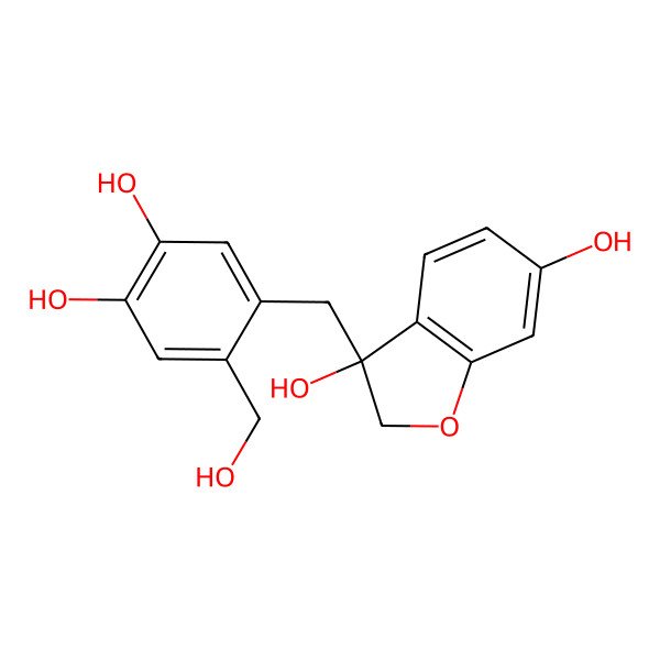 2D Structure of 3-((4,5-Dihydroxy-2(hydroxymethyl)phenyl)-methyl)-2,3-dihydro-3,6-benzofurandiol